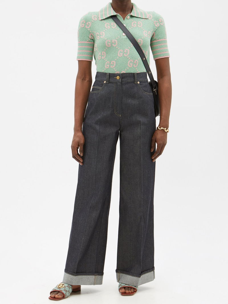 Horsebit selevedge wide leg jeans 