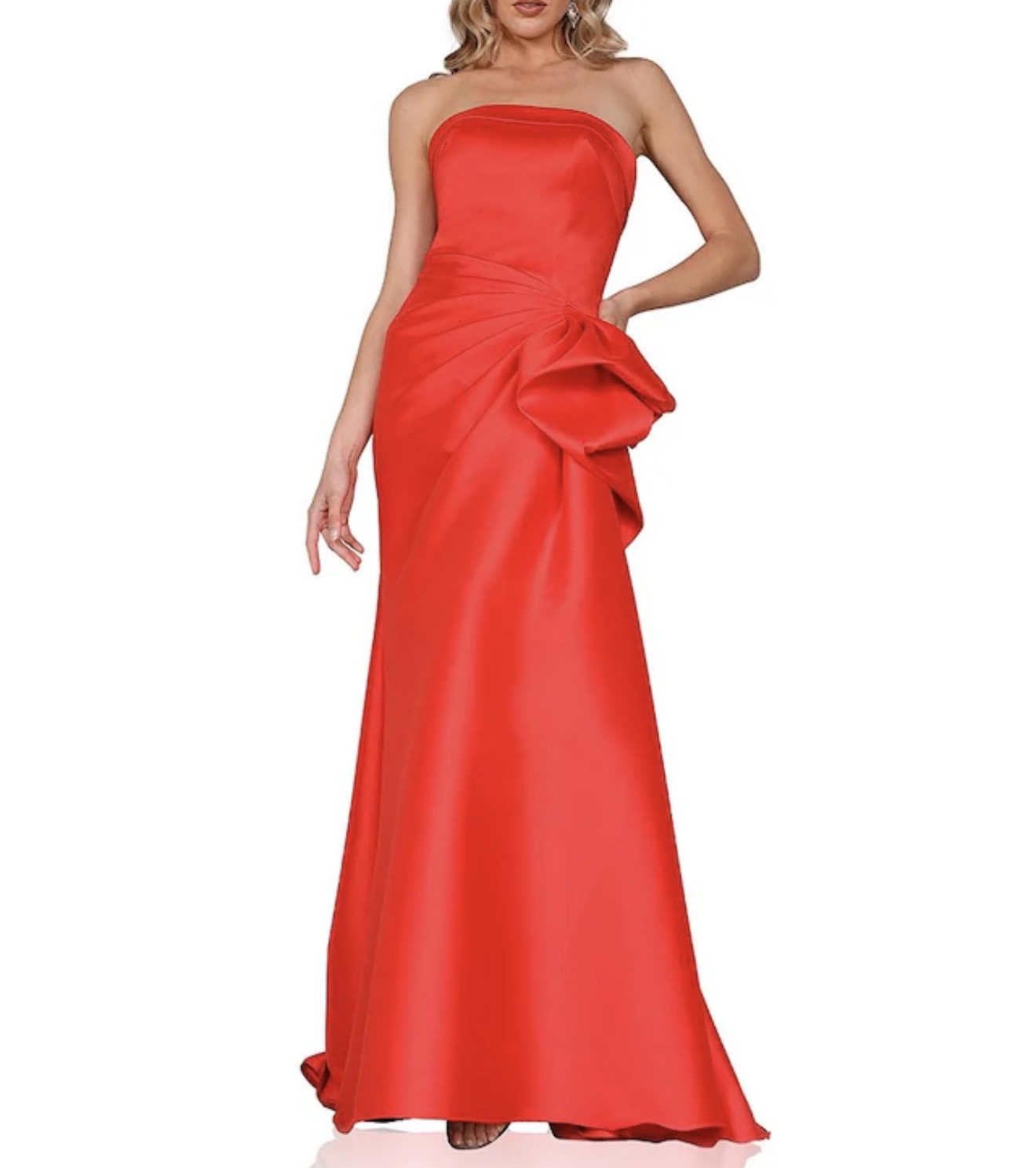 Mikado strapless side ruffle